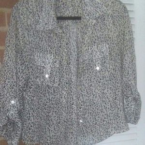 Animal Print Creme and Black Button-up Blouse